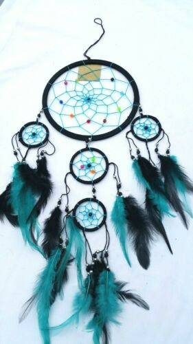 45cm Drop Pink Hand Made DREAM CATCHER Large 17cm web Turquoise Stunning! 